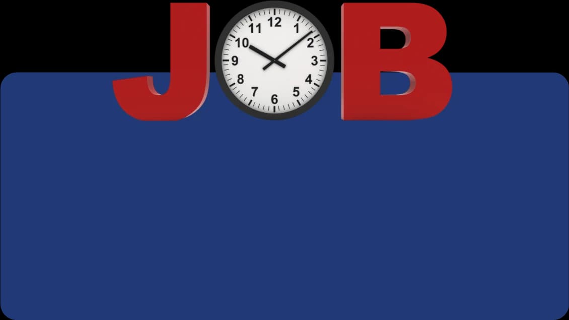 Letter blocks spelling JOB around a clock face